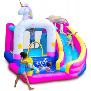 Bounce House Waterslide | Giant Inflatable Water Bounce House with Trampoline and Pool | Unicorn Bounce House Water Slide | Heavy Duty | Easy to Set Up | Included Air Pump and Carry Bag