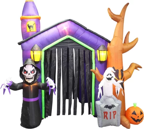 8.5 Foot Halloween Inflatable Haunted House Castle with Skeleton, Ghost & Skulls