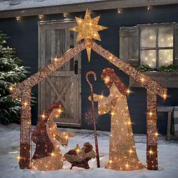 Hourleey Christmas Nativity Scene Decorations, 6 FT Lighted Outdoor ...