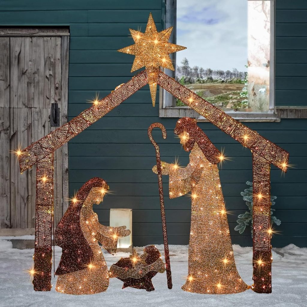 Hourleey Christmas Nativity Scene Decorations, 6 FT Lighted Outdoor ...