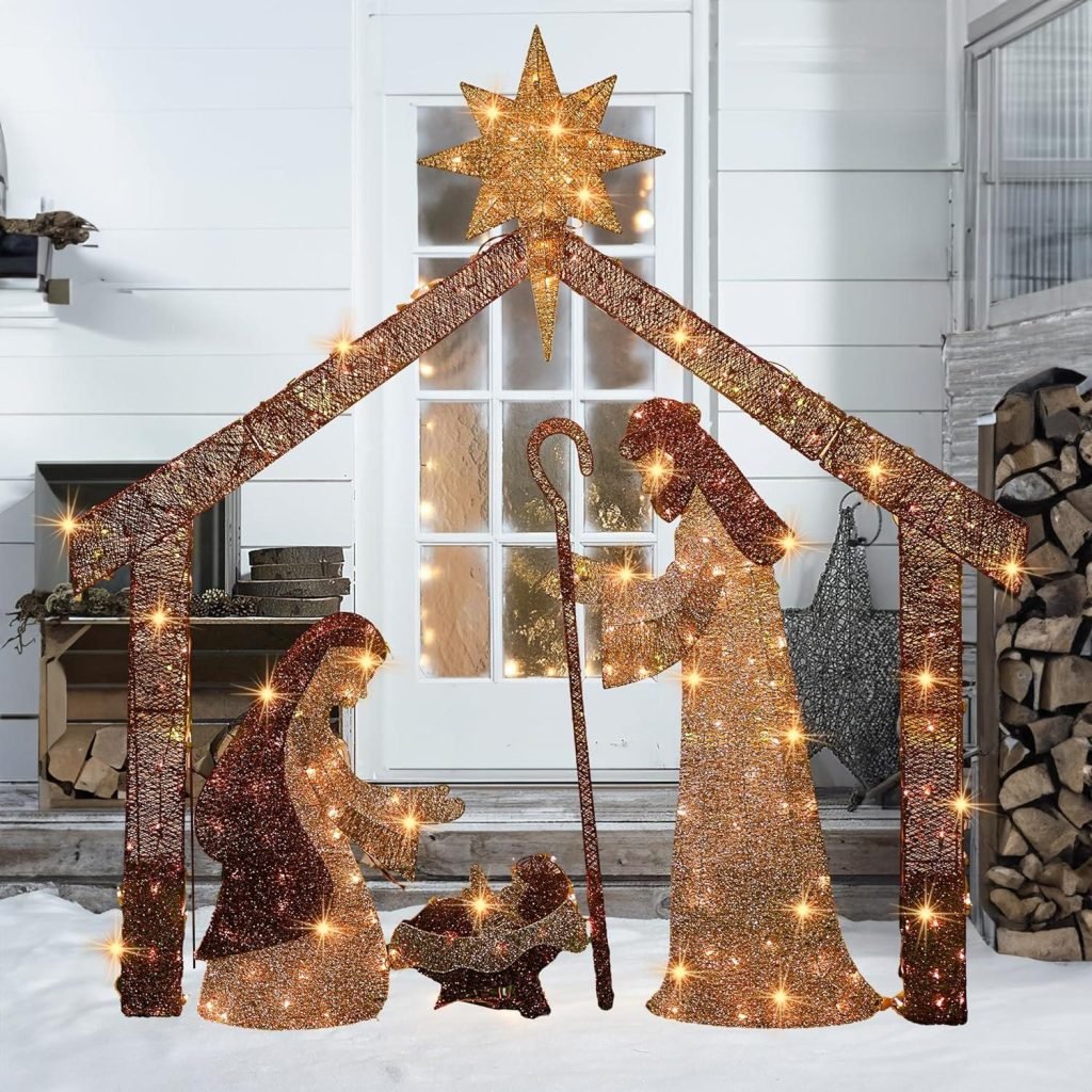 Hourleey Christmas Nativity Scene Decorations, 6 FT Lighted Outdoor ...