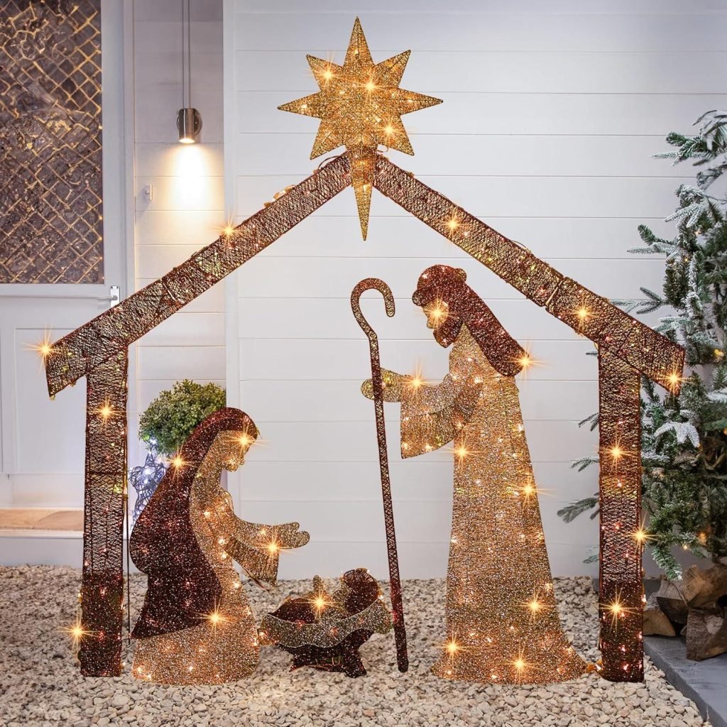 Hourleey Christmas Nativity Scene Decorations, 6 FT Lighted Outdoor ...